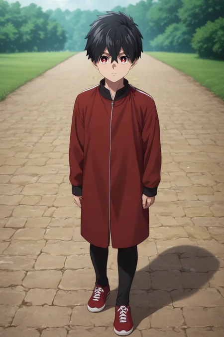 score_9, score_8_up, score_7_up, source_anime, rating_safe, intricate details, (realistic:0.6), looking at viewer, depth of field, 1boy, solo, male focus, <lora:kabane_kusaka_pony:0.84>, kabane_kusaka, black hair, red eyes, short hair, hair between eyes, from afar, full body, stone road, night, crescent moon, leaning back, distracted, aloof, oblivious, ,, <lora:sdxl_lightning_8step_lora:1>