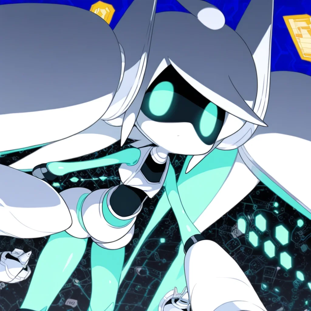 VoidollNND, robot, girl, humanoid robot, aqua eyes, twintails, whiter skin, whiter hair, Bikini