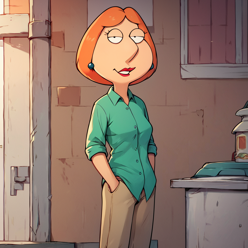 score_9, score_8_up, score_7_up, score_6_up, score_5_up,   <lora:loisgriffinXLP:1> lois griffin, 1girl, orange hair, pants, shirt, solo