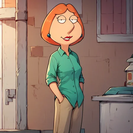 score_9, score_8_up, score_7_up, score_6_up, score_5_up,   <lora:loisgriffinXLP:1> lois griffin, 1girl, orange hair, pants, shirt, solo