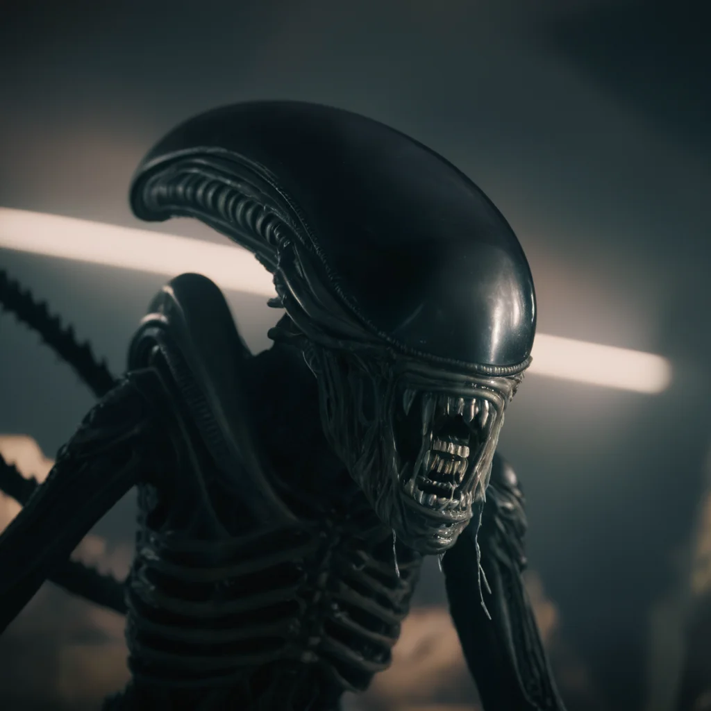 cinematic film still of <lora:Xenomorph:1>
Xenomorph a very creepy alien with a big head,endoparasitoid extraterrestrial species,solo,open mouth,teeth,signature,no humans,glowing,sharp teeth,science fiction,monster,realistic,alien,horror (theme) , horror themed, dark themed, cinematic, film still, xenomorph style, shallow depth of field, vignette, highly detailed, high budget, bokeh, cinemascope, moody, epic, gorgeous, film grain, grainy