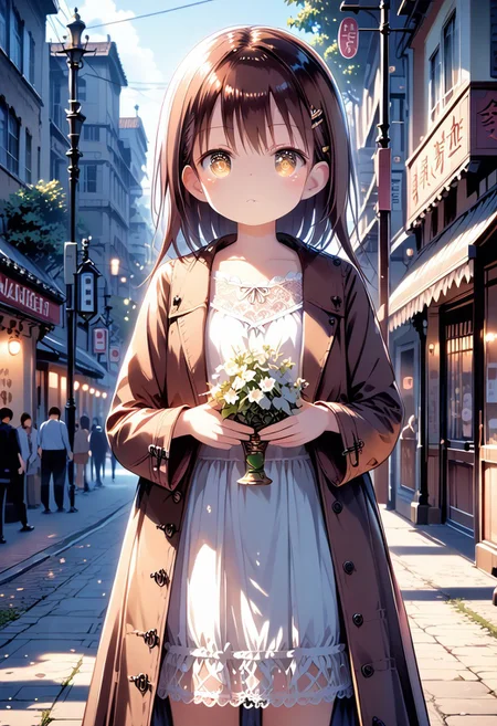score_9, score_8_up, score_7_up, 1girl, FujisakaLP, masterpiece, (front focus), surrealist female portrait, fantasy art, realism, dynamic lighting, art station, poster, volumetric lighting, highly detailed face, black and fluffy eyes, shiny pupils,4K, award-winning, 1 girl, understated,fullbody shot, (official attire: 1.4,white lace gown), street light, dark brown hair,