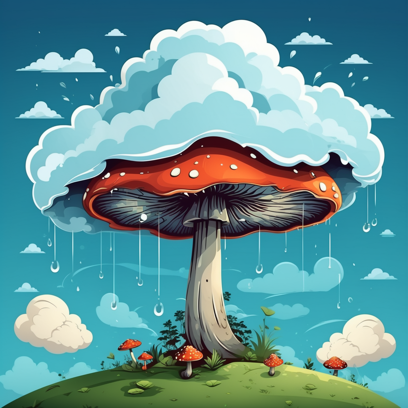 cartoon style illustration, minimalist style,
a umbrella like mushroom  (made of cloud:1.4)
cap
( scene on the background, hyper detailed, artistic,:1.2)
<lora:xl_more_art-full-beta2:1>