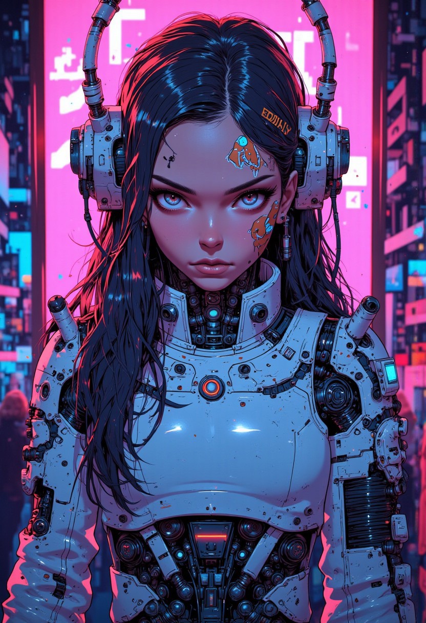 anime girl .., linda chica cyborg, cybernetic parts, mechanical, neon lights cables, cyberpunk anime digital art, cyberpunk anime girl mech, female cyberpunk anime girl, cyberpunk anime girl, beautiful cyborg girl, perfect android girl, anime ciberpunk, portrait anime girl space cadet, cyberpunk dreamy girl, digital cyberpunk - anime art, girl with mecha cybernetic armor, cyberpunk beautiful girl