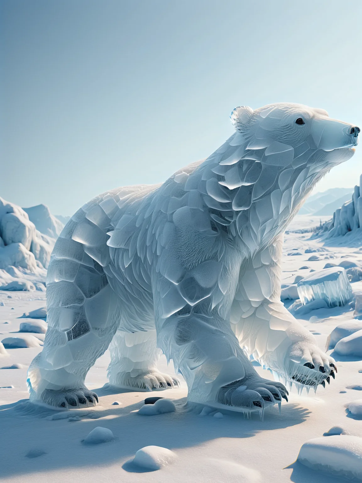 An ais-icebaby polar bear frolicking in the ais-icebaby snow, their fur blending seamlessly with the wintry landscape.<lora:Ice_Style_SDXL:1>