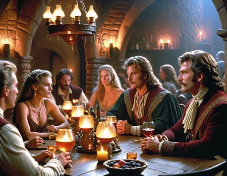 cinematic still 80sdarkfantasylora, multiple people, sitting at table, tavern . emotional, harmonious, vignette, 4k epic detailed, shot on kodak, 35mm photo, sharp focus, high budget, cinemascope, moody, epic, gorgeous, film grain, grainy, 80sdarkfantasylora, multiple people, sitting at table, tavern, cinematic, sharp focus, highly detailed, intricate, clear, very attractive, smart, rich, background, trendy, beautiful, artistic, color spread, crisp new classic, great composition, elegant, healthy atmosphere, relaxed, vibrant, aesthetic, glowing light, amazing, full complex, creative