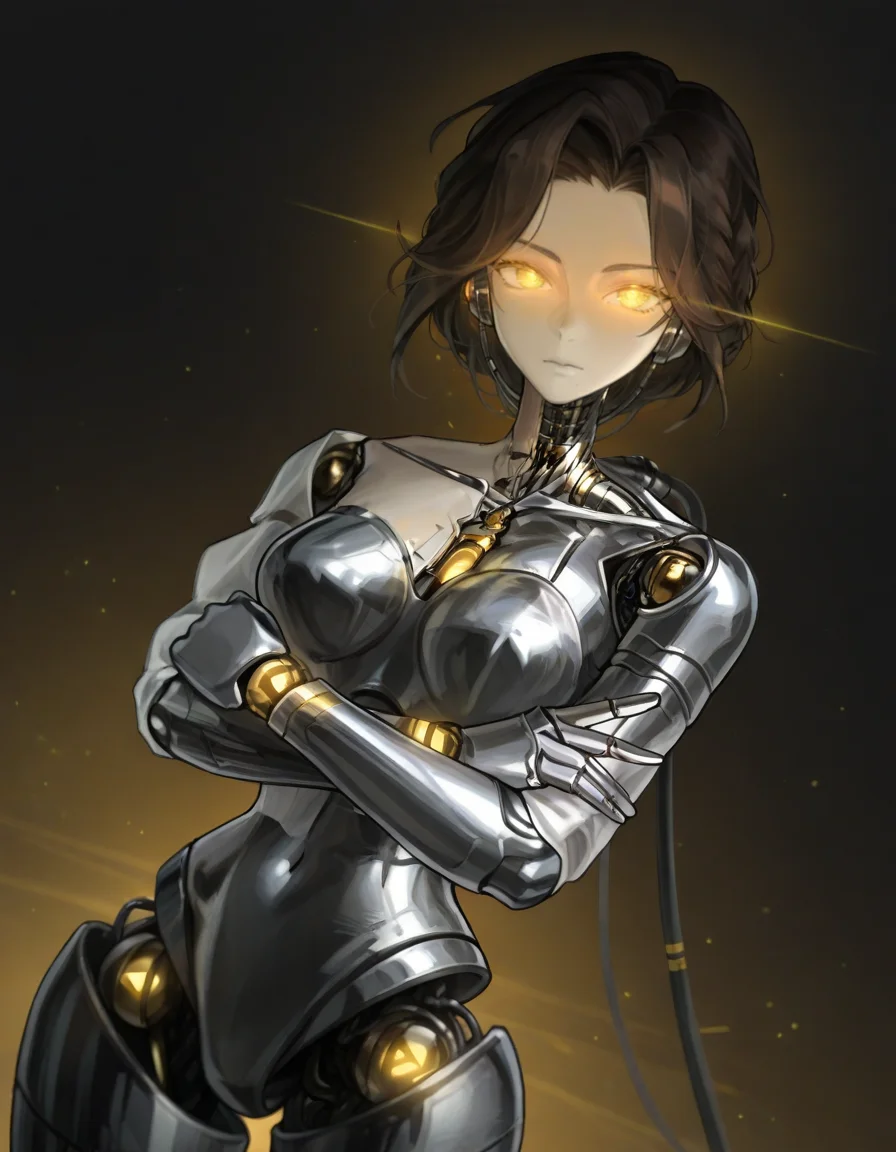 lucy,1girl, solo, android, looking at viewer, v,yellow eyes, glowing eyes,crossed arms,Dynamic Angle
<lora:Lusyreverse1999:1>,, (masterpiece, best quality, high quality, highres, ultra-detailed),