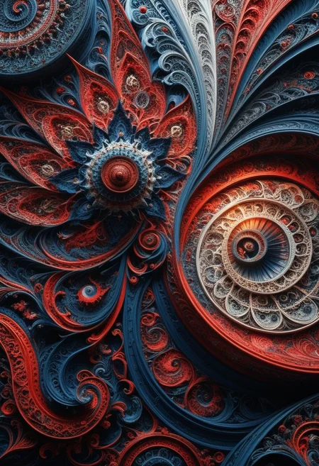 photo of a paisley pattern, official art, aesthetic, dynamic angle, hyper detailed, order and chaos, dark colors, (extremely detailed, intricate details, masterpiece, best quality, 8k wallpaper:1.4), dramatic lighting, (dark blue and madder red palette:1.2), boteh, paisley, navy blue, madder red, almond