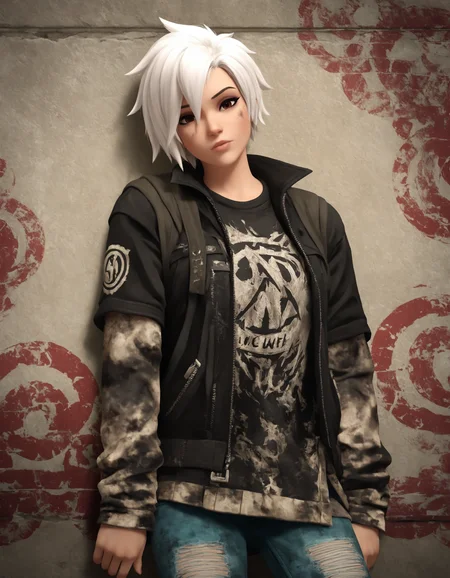 highly detail, 1girl, looking at the viewer, short white hair, Grunge clothes, Grunge style, leaning on the wall, front view,
<lora:owstylev1ill:0.8>