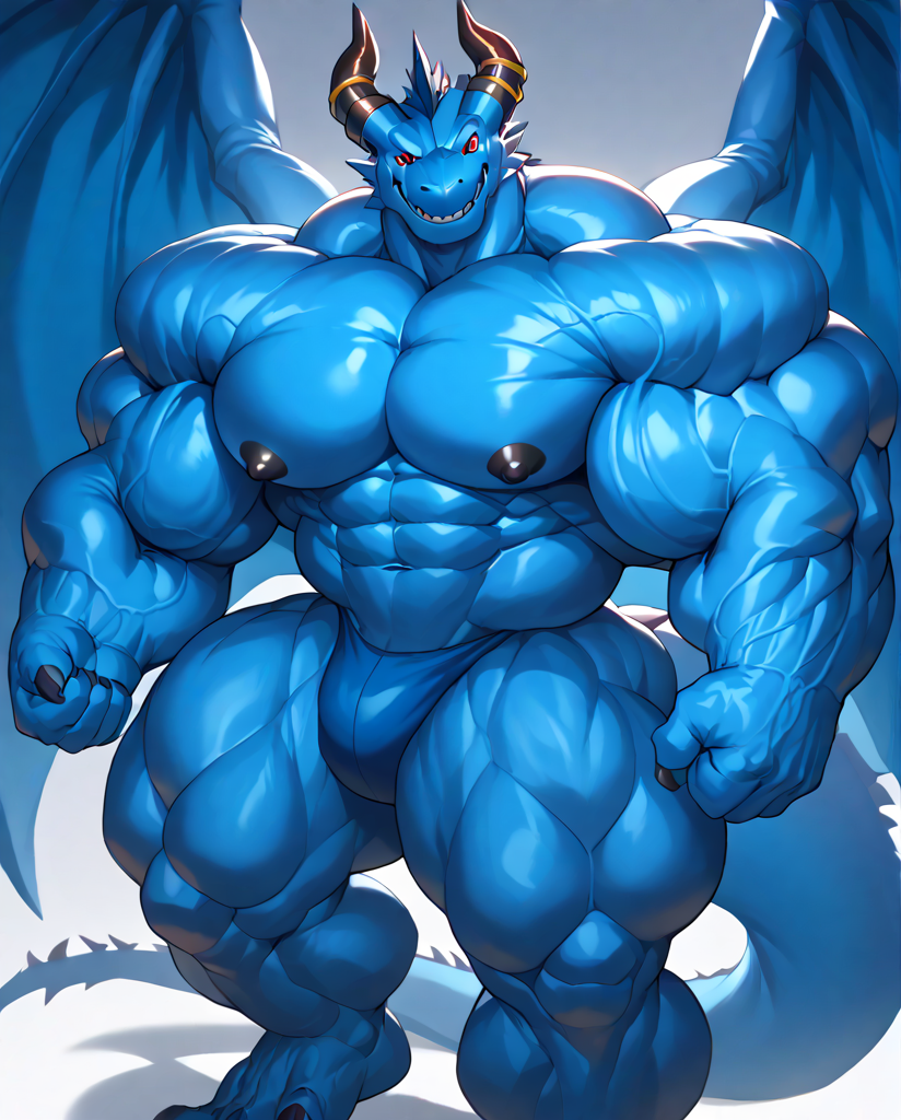 source_furry,score_9,score_8 up,score_7 up,score_6 up,male,anthro,furry,1boy,solo,blue_dragon,dragon,wings,horns,blue body,red eyes,muscles,muscular,bodybuilder,abs,pectorals,biceps,huge muscles,large muscles,hyper muscles,<lora:Blue_Dragon:0.9>,Muscles Hyper Buff,Hyper Muscles Bigger,Hyper Muscular Pumps,<lora:Realistic_Hyper_Muscles:0.8>,massive muscle,hyper muscular,<lora:Hyper_Mass:0.8>,
