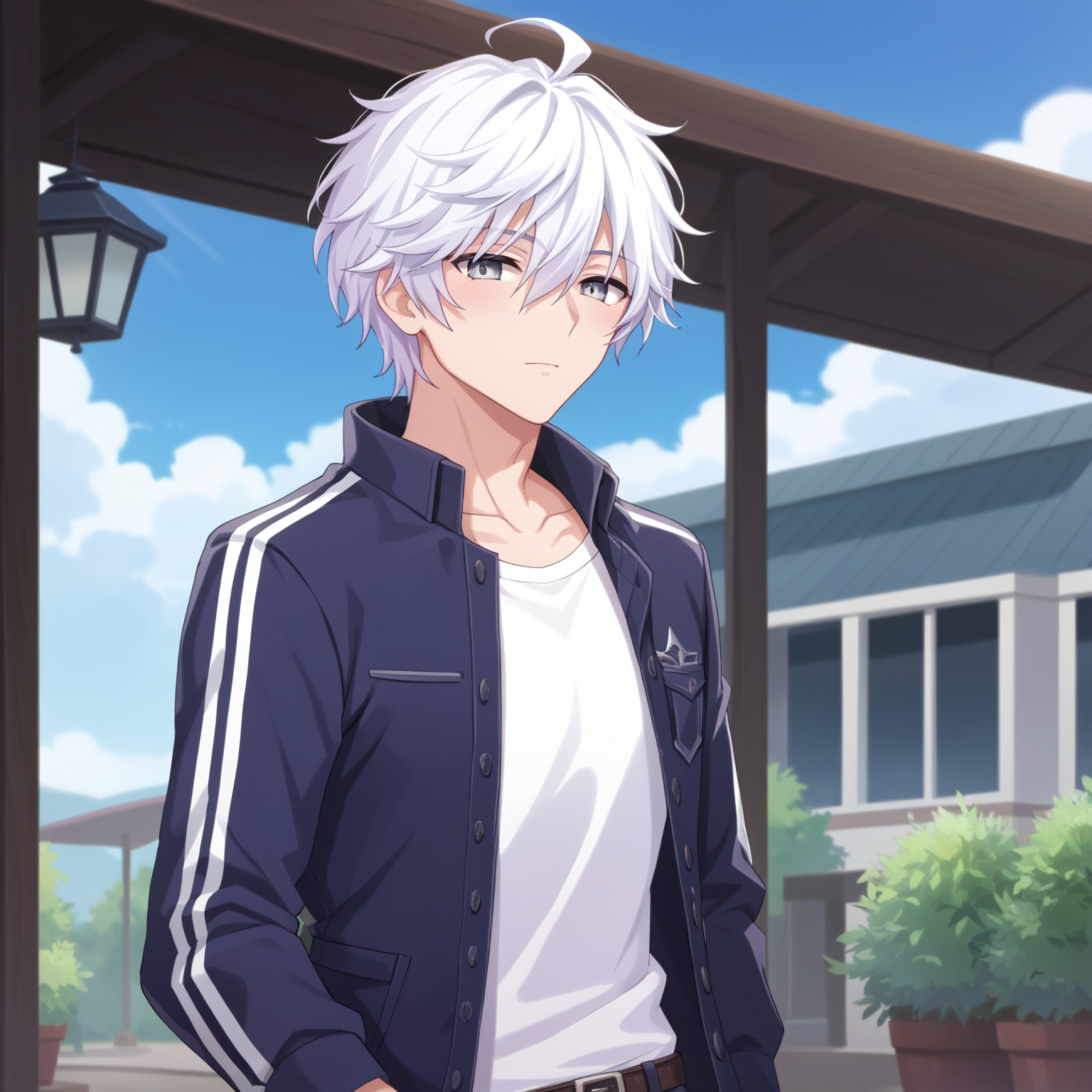 score_9, score_8_up, score_7_up, source_anime, anime screencap, depth of field, rating_safe, BREAK,
1boy, solo, yaoi, male focus, looking at viewer, cowboy shot,
<lora:myst_pony:0.75> myst_pony, white hair, gray eyes, short hair, hair between eyes, bangs, ahoge, 
official alternate costume, 
day, <lora:age_slider_v4:2.25> <lora:loraeyesxl:1> <lora:Pony_DetailV2.0:1> <lora:Pony_QualityV4.0:1>