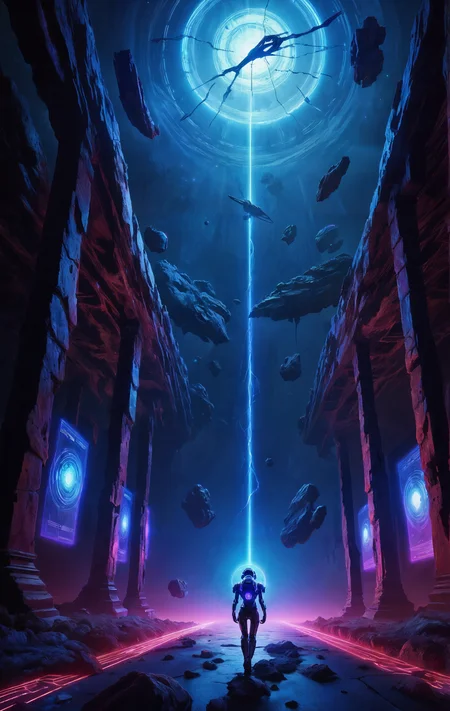 score_9, score_8_up, score_7_up, score_6_up, Lone wanderer, Timeless village, warped reality, distorted buildings, glowing clock tower, strange skies, eerie fog, suspended moments, fading memories, ghostly inhabitants, surreal landscape