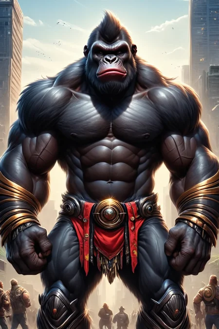ultra-fine digital painting of a madpunk muscular <lora:anthro_muscular:0.7> anthro Gorilla (Winking playfully, cheeky expression) at Planetary rings repurposed for habitation, super detail, ultra-realism, <lora:xl_more_art-full_v1:0.3>, <lora:madpunk:0.6> , <lora:Dreamyvibes artstyle SDXL - Trigger with dreamyvibes artstyle:0.7> Dreamyvibes Artstyle