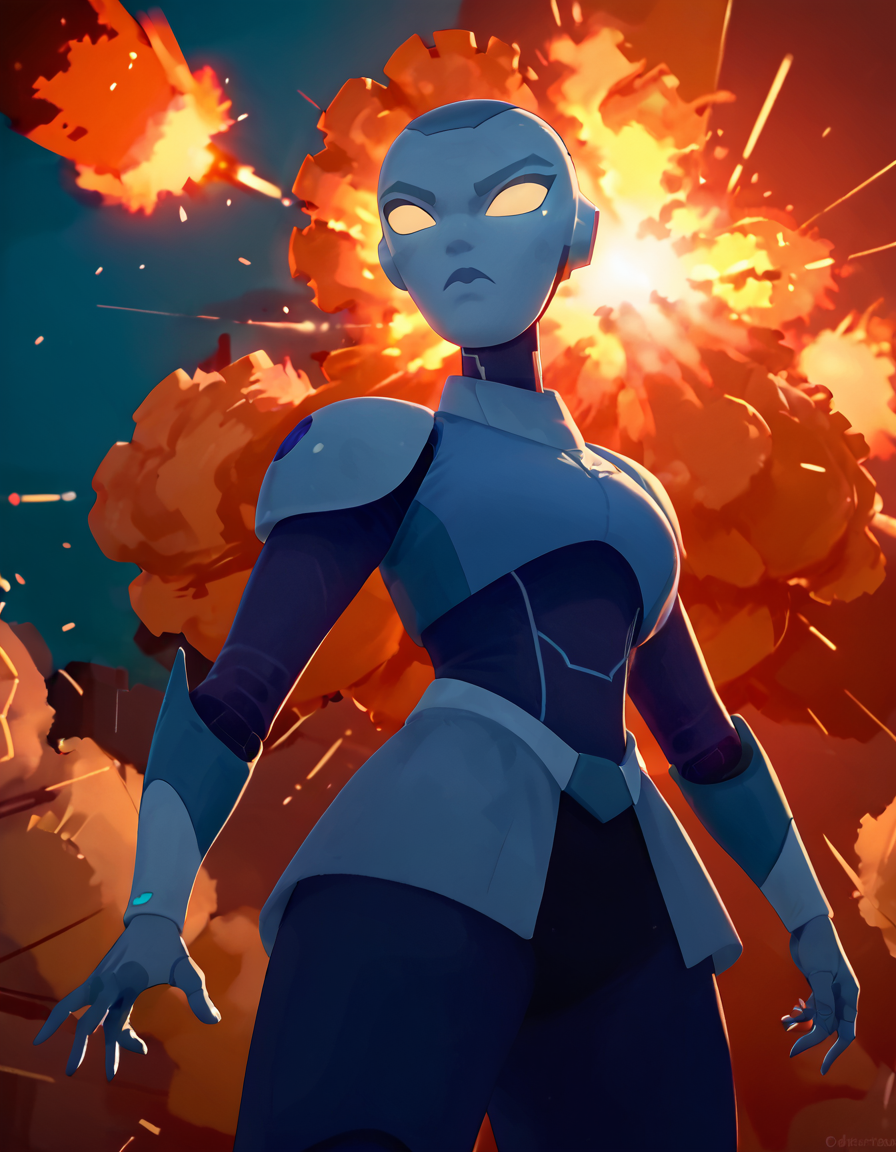 score_9, score_8_up, score_7_up, C-LA, robot, hero entrance, explosion