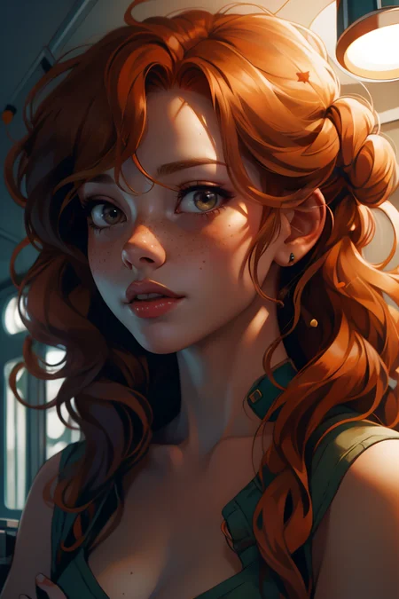 hcarolin, a woman in a white suit standing in a room with lights on the ceiling and a circular light behind her, Star Trek setting, retrofuturism, freckles, crossed arms,
masterpiece, best quality, <lora:backlight_slider_v10:-1.5>, <lora:contrast_slider_v10:2>