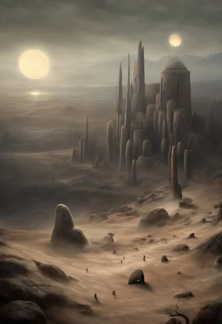 sole survivor, loneliness, hopelessness, emptiness, in style of Anton Semenov,
amazing look of a mystical landscape of ancient megalithic civilization in jungle under the  illusion bloody moonlight
<lora:Tatooine_Land_XL:0.8> tatooinelnd, Tatooine