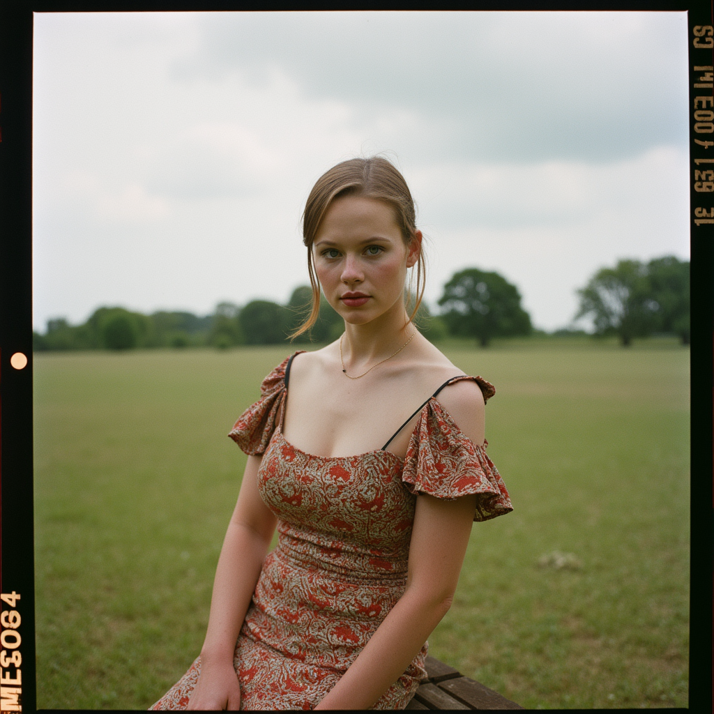 Faded Polaroid Photo, analog film photo gothic style captured with a Leica M6, flash photography enhanced with retro grain, a beautiful young woman wearing a beautiful summer dress in a farm, an old portrait ,posing dynamic, slight smile,  analog photo   <lora:Thora Birch V2:0.9> th0r4b . dark, mysterious, haunting, dramatic, ornate, detailed . faded film, desaturated, 35mm photo, grainy, vignette, vintage, Kodachrome, Lomography, stained, highly detailed, found footage, analog, old faded photo, old polaroid, RAW candid cinema, 16mm, color graded portra 400 film, remarkable color, ultra realistic, textured skin, remarkable detailed pupils, realistic dull skin noise, visible skin detail, skin fuzz, dry skin, shot with cinematic camera