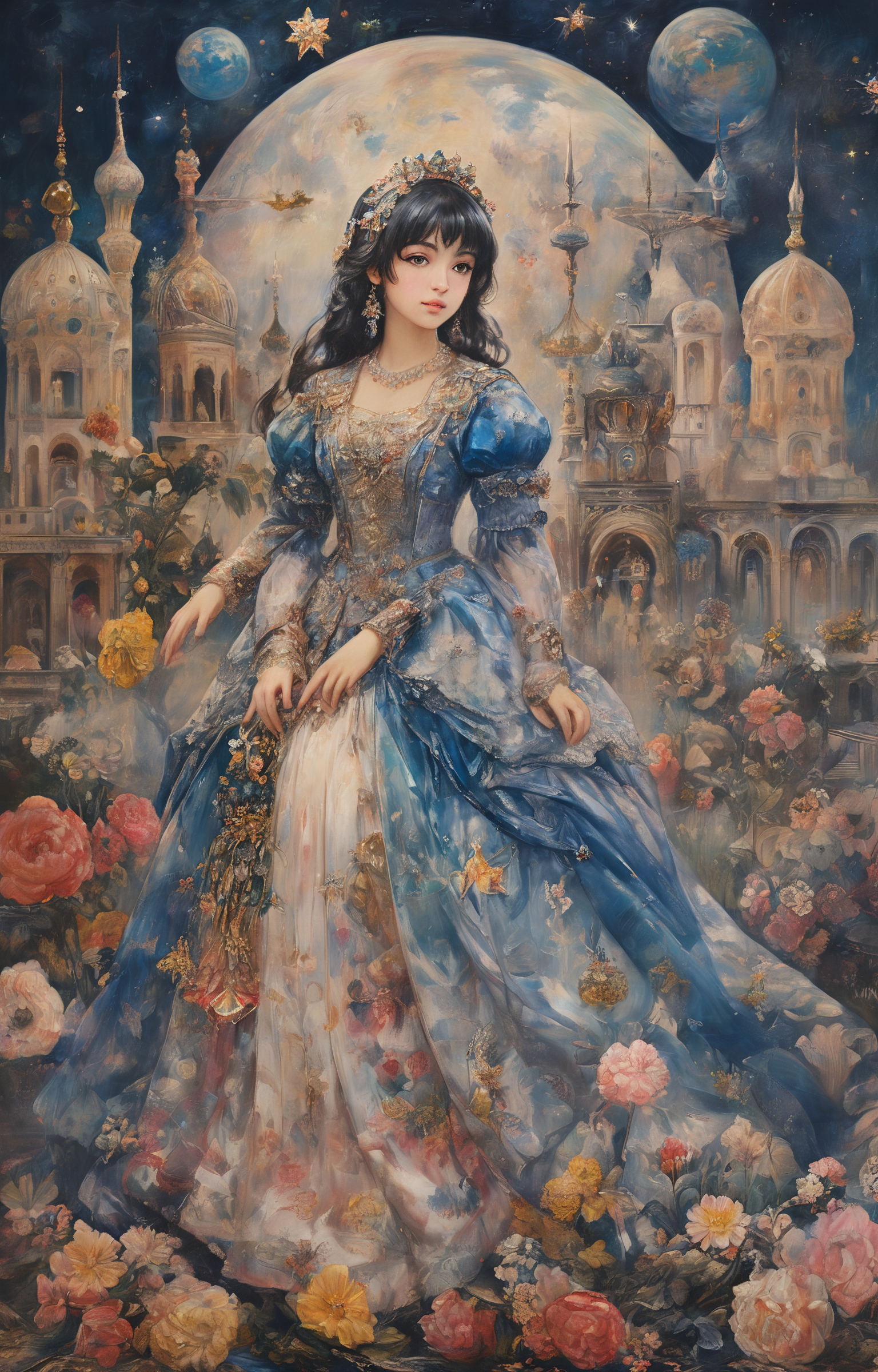 masterpiece,best quality,<lora:tbh292-sdxl:0.9>,illustration,style of Qajar art portrait of idolmaster cinderella girls,