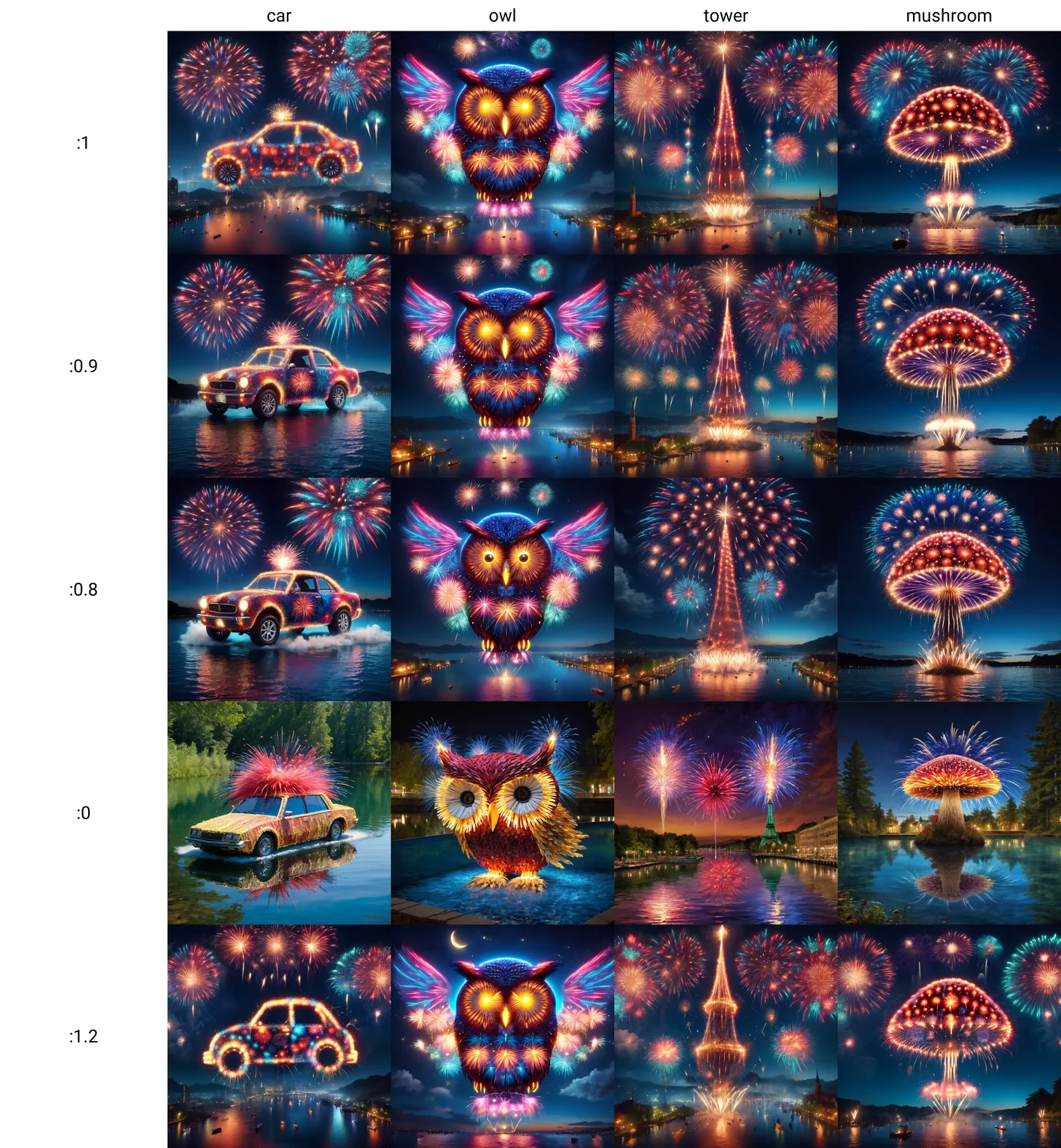 (masterpiece), frwks<lora:frwks:1>,car made out of fireworks, above water