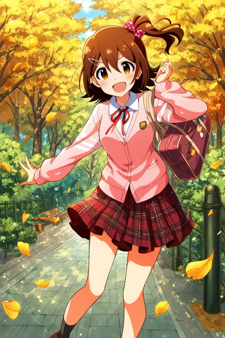 masterpiece,best quality,very aesthetic,absurdres,highres,newest,official art,official style,
1girl,solo,
kasuga mirai,brown eyes,brown hair,hairclip,hair ornament,hair between eyes,one side up,side ponytail,medium hair,
pink cardigan,white shirt,neck ribbon,red skirt,plaid skirt,
<lora:eye_focus_illus:1>,eye_focus,
<lora:idolmaster_kasuga_mirai_ill_v1.0:1>,