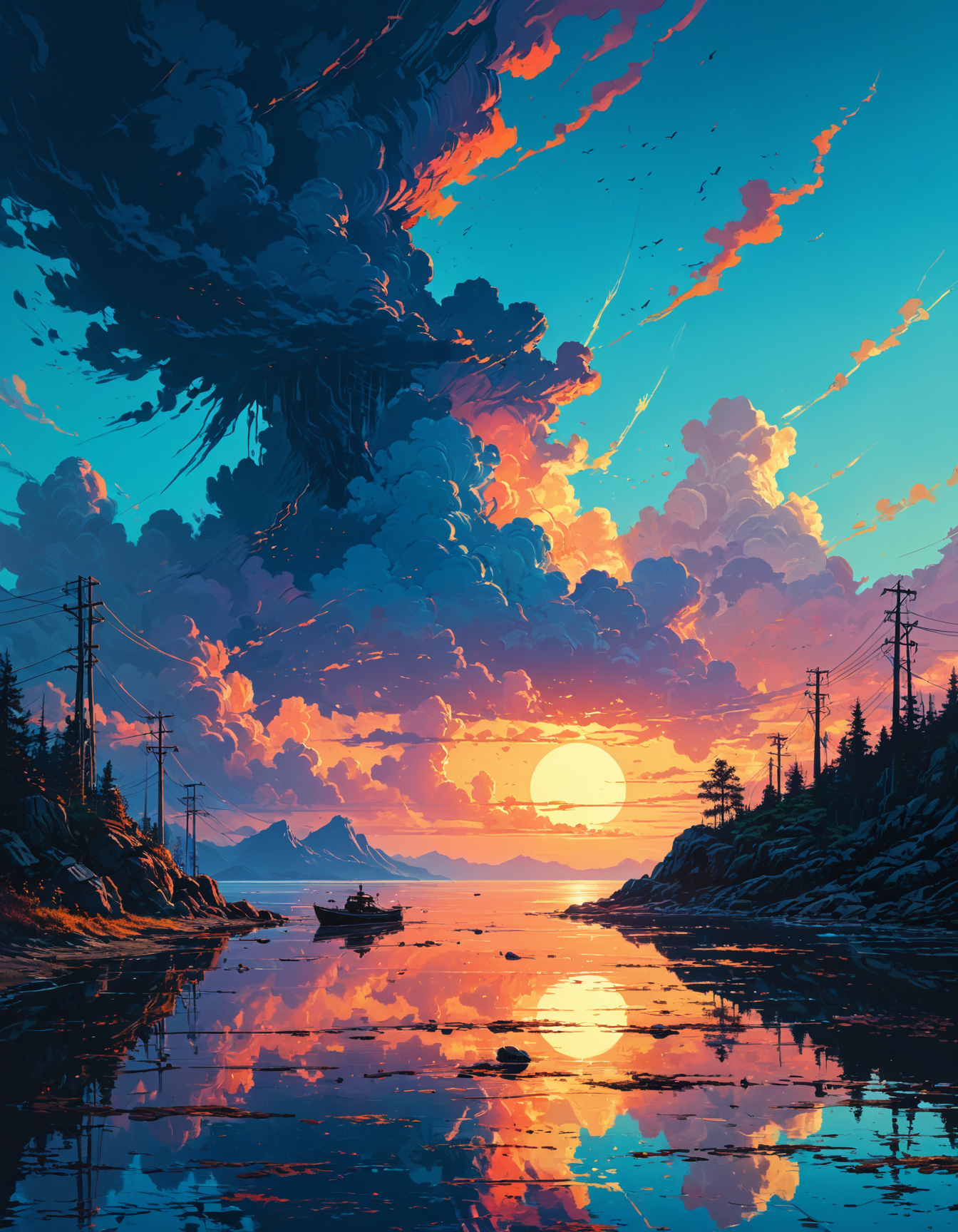 by Alena Aenami, by Mark Schultz, by __photographers__ ,  tranquil, peaceful, serene, calm, (what lies behind the darkness:1.4), cartoon, highly detailed and hyper surrealistic, perfect composition, harmonic colors, dramatic lighting, low angle panoramic view, tilted horizon
<lora:add-detail-xl:0.5> <lora:xl_more_art-full_v1:0.5> <lora:MJ52_v2.0:0.5>  <lora:MJ52:0.2>