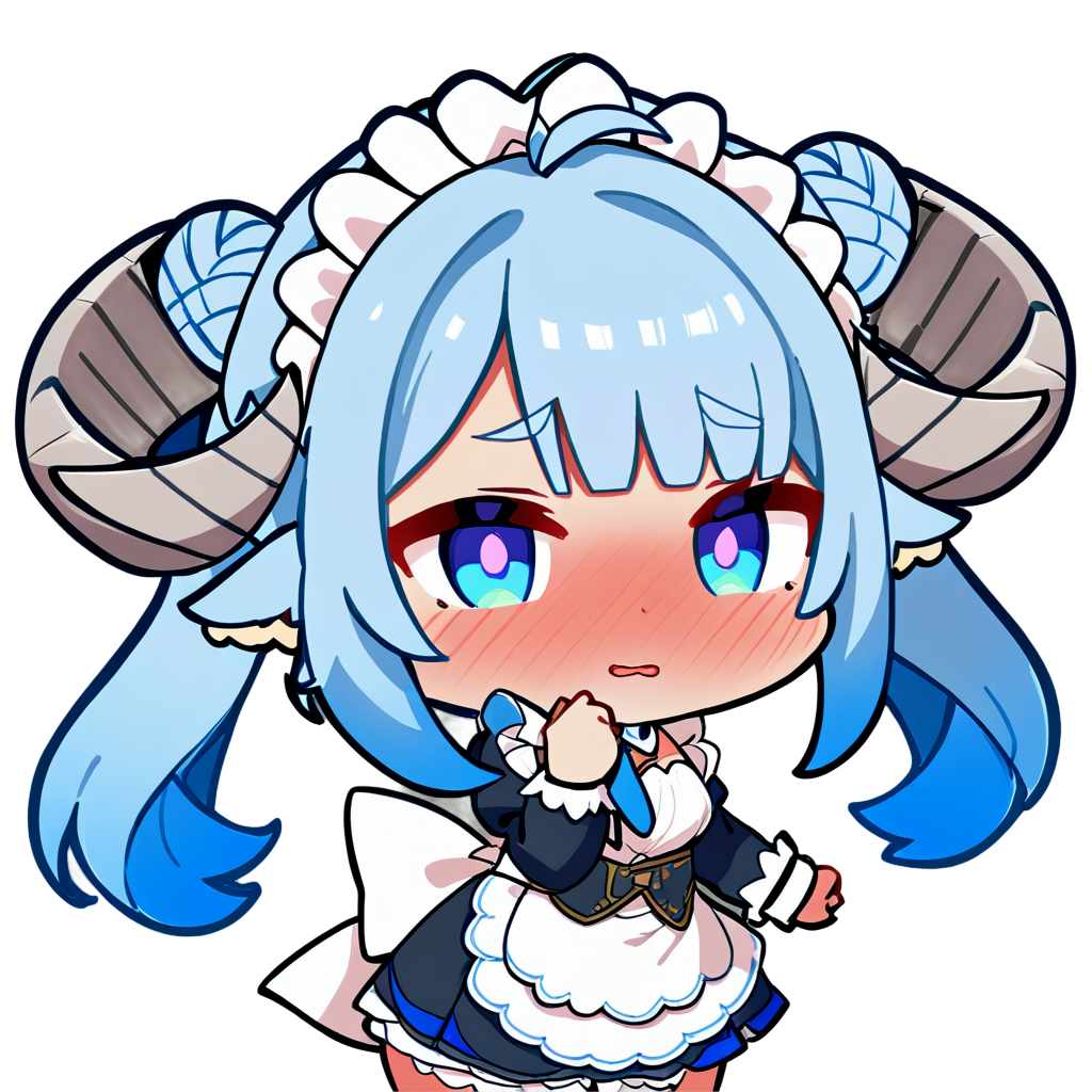 (MinaiAruma:1), 1girl, full-face blush, embarrassed, annoyed, (maid:1.2), 
(cute:1), (chibi:1), sticker, upper body, masterpiece, newest, absurdres, <lora:MinaiArumaXL:1>, <lora:StickersRedmond:1>,