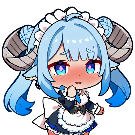 (MinaiAruma:1), 1girl, full-face blush, embarrassed, annoyed, (maid:1.2), 
(cute:1), (chibi:1), sticker, upper body, masterpiece, newest, absurdres, <lora:MinaiArumaXL:1>, <lora:StickersRedmond:1>,