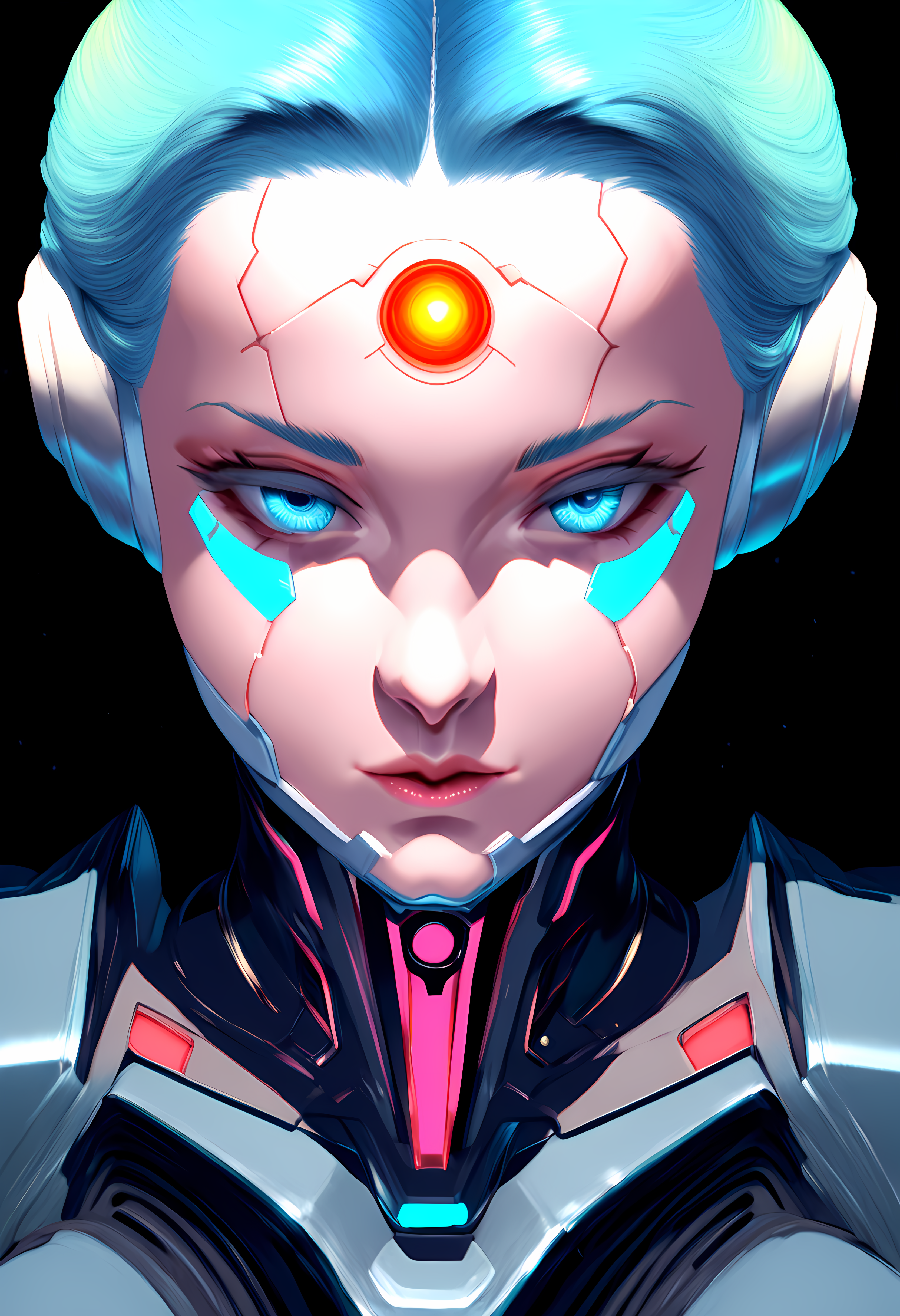1girl, solo, cyberpunk cyborg goddess, retro futurist control pod above a dying planet, glitch chromatic aberration, UV blacklight neon highlight, plus, satanic symbols & demonic iconography, macro extreme close-up, hyper-detailed, cinematic lighting, 8K, ultra textural