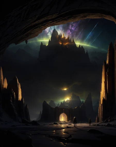 Albert Bierstadt: (luminous skies), (dramatic mountains), (hyperrealistic nature), (golden hour glow)Antarctic icebergs glowing with inner neon-blue fire under midnight sun,Kinetic punch warping armor plating during fortress gate breach,Night: Galactic core arching over airglow-tinged mesospheric ripples,
hyperrealistic surrealism,ultra-detailed,intricate textures,luminous colors,cinematic lighting,dramatic perspective,volumetric atmosphere,8k UHD,sharp focus, professional color grading,
<lora:extremely_detailed:0.8> extremely detailed,
<lora:DetailMaximizer:0.7>,
<lora:offset_0.2:0.7>,
<lora:add-detail-xl:0.3>,
<lora:aidmaMJ6.1_v0.5_2:0.7> aidmamj6.1,
<lora:Consistency Corrector XL:0.3>, Retrofuturism painting art style, nostalgic composition, combines retro aesthetics with futuristic elements, Baroque art style, dynamic composition, dramatic lighting, rich colors, intricate details, professional-grade execution, captures the grandeur and theatricality of the Baroque period
