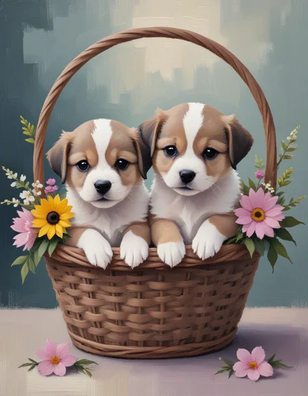 novuschroma cute puppies in a basket with flowers <lora:113_novuschroma_1:1>, <lora:sdxl_lightning_8step_lora:1>