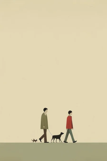 <lora:Alessandro Gottardo style:1>Alessandro Gottardo style - Boy walking with dog Alessandro Gottardo style