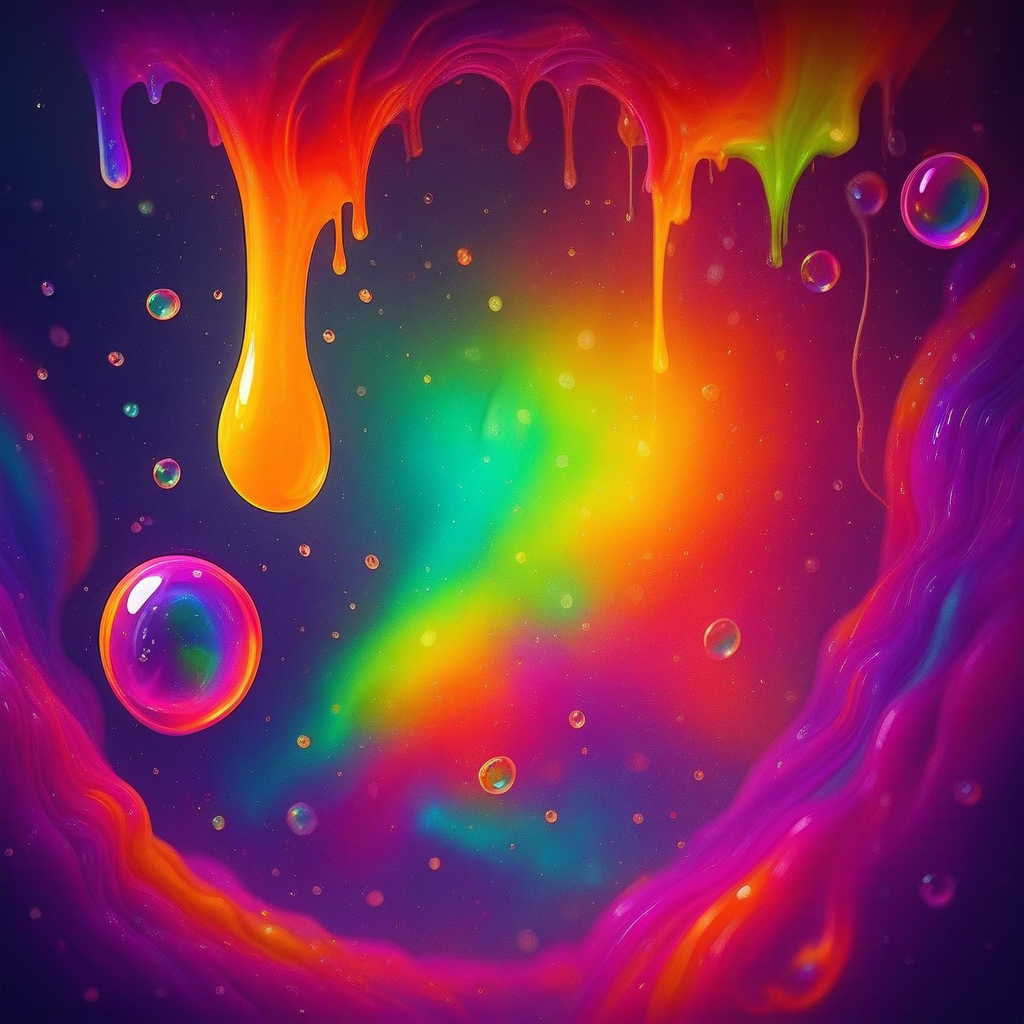 superrainbowslime, suprainbslim, supercolorslime, a massive pit filled with swirling rainbow slime, deep circular crater made entirely of glossy, multicolored goo, thick layers of sticky liquid spiraling downward into a glowing abyss, no rock or dirt, only vibrant semi-transparent slime with glowing neon gradients, large bubbles rising from below, dripping walls surrounding the pit with colorful trails, photorealistic wet surface detail, intense reflections and inner glow from the slime’s core, soft mist floating above the opening, psychedelic lighting casting colored shadows, overhead perspective with full depth of field, scattered droplets frozen mid-air, chaotic liquid motion as tendrils flow into the void, soft ambient light blending fuchsia, lime, cyan and purple into smooth transitions, surreal and immersive, cinematic realism with dreamlike textures, wet dripping atmosphere, gravity-defying smoothness, a glowing liquid vortex of infinite color and energy