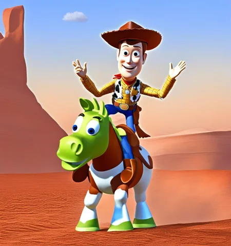 The cowboy from toy story riding a horse on mars DreamDisPix style <lora:SDXL-DreamDisPix-Lora-r32:0.8>