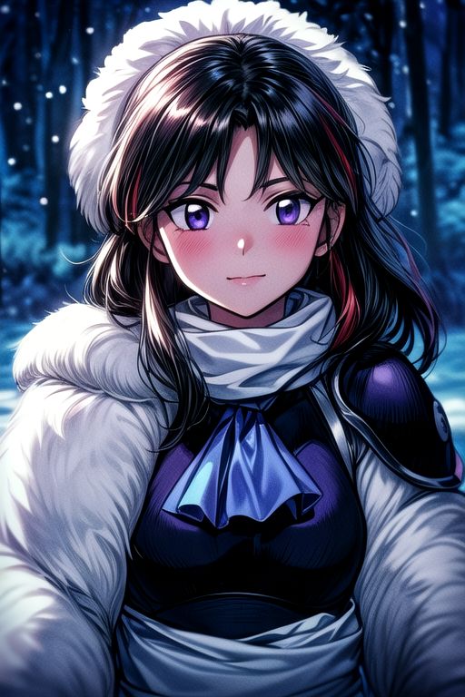 1girl Setsun4 solo long hair,  black hair very long hair purple eyes multicolored hair armor (fur trim) (medium body),<lora:EMS-179-EMS:0.800000>,<lora:EMS-293862-EMS:0.800000> bow, hair_bow, hair_tubes, red_bow, brown_hair, long_hair, bangs, ascot, frilled_bow, yellow_ascot, blush, smile, hair_between_eyes, athletic, (masterpiece:1.1), (best quality:1.1), 1girl, Real light and shadow, anime face, 4k, 8k, wallpaper,epic, detail texture, blonde hair, (blue eyes:1.5), ((((blond hair:1.35, medium hair)))),intricate eyes,beautiful detailed eyes,symmetrical eyes,big eyes:1.5,(((lustrous skin:1.5,bright skin: 1.5,skin tanned,shiny skin,very shiny skin,shiny body,plastic glitter skin,exaggerated shiny skin,illuminated skin))),(detailed body,(detailed face)), cute, erotic,daring, (((medieval man armor,adventurer man armor,winter coat))),(((intricate outfit,intricate clothes, ushanka, embroidered outfit,ornate outfit,embroidered clothes,ornate armor))), (dynamic pose:1.0),happy,smile,(centered,scale to fit dimensions,Rule of thirds), ((snowy pine forest at night)), with dark stormy clouds,winter,scenery:1.25,((snow forest background)),Christmas tree, highres,sharp focus,(ultra detailed,extremely detailed),(photorealistic artwork:1.37),(extremely detailed CG unity 8k wallpaper),(((vibrant colors,vibrant theme))),(intricate),(masterpiece),(best quality),