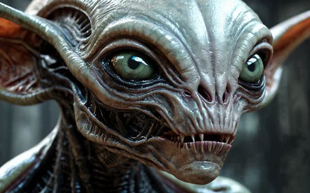 giant alien species face close-up, highly detailed, torn, clean <lora:alien-species:1>