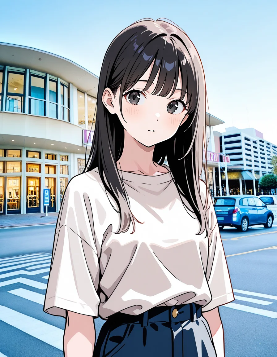 score_7_up, anime BREAK official art, solo, 1girl, one girl,
Black hair, (chest length hair:1.2), Straight Hair, bangs, one tucked behind ear, black eyes, feature large highlight, feature double highlights, shaped eyeblow,
<lora:Shopping_Mall-000006:1>, Shopping Mall, photo background, real world location,
car, motor vehicle, road, building, outdoors, sign, street, crosswalk, city, road sign, building entrance, door, window
(masterpiece:1.3), best quality, high resolution, unity 8k wallpaper, extremely detailed CG, 8K, (watercolor \(medium\), muted color, sketch:1.1), perfect anatomy, highly finished, masterpiece, best quality, high quality, amazing quality, great quality, very aesthetic, ultra detailed, highres, absurdres, highly detailed, highly detailed background,