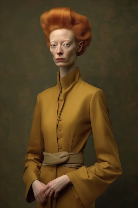 <lora:Sacha Goldberger Style:1>Sacha Goldberger Style - a very super realistic beautiful female model looks like Tilda Swinton