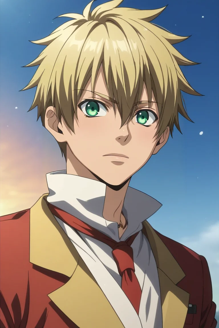 score_9, score_8_up, score_7_up, source_anime, rating_safe, intricate details, anime screencap, , official style, looking at viewer, depth of field, 1boy, solo, male focus, <lora:liberta_arcana_famiglia_pony:0.8>, liberta_arcana_famiglia, blonde hair, green eyes, short hair, hair between eyes, wide angle, wide shot, cowboy shot, snowy field, dawn, w arms, nervous, , <lora:sdxl_lightning_8step_lora:1>