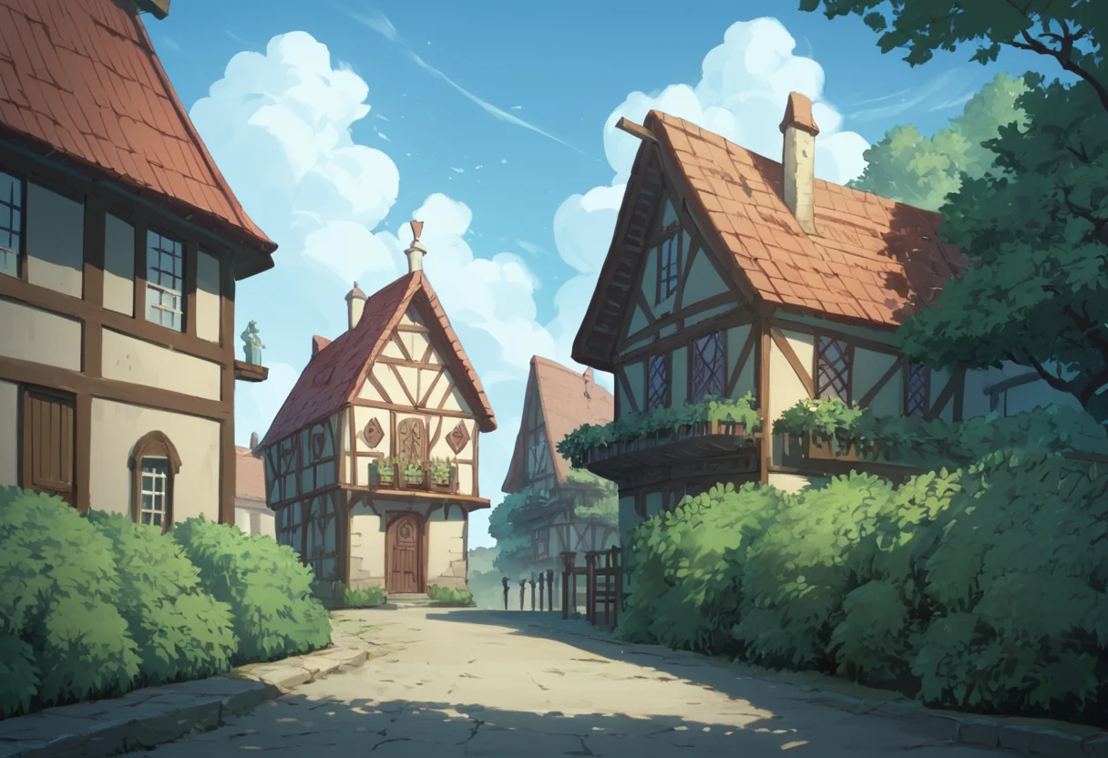 hi_res, score_9, score_8_up, sharp focus, houses, bushes, sky, clouds <lora:MLP_Style:0.5>