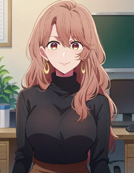 score_9, score_8_up, score_7_up, source_anime,
miyakosaitou, <lora:miyako-saitou-s1-ponyxl-lora-nochekaiser:1>,
miyako saitou, long hair, brown hair, brown eyes,
jewelry, earrings, sweater, turtleneck, hoop earrings, black sweater,
indoors, office, smile,
looking at viewer, dutch angle, cowboy shot,