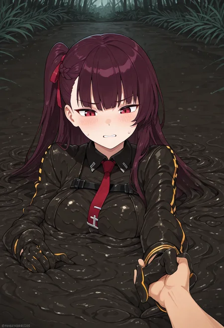 1girl, wa2000 \(girls' frontline\), chest-deep, black quicksand, outstretched arm, holding another's wrist, 1boy, pov hands, jungle,
very awa, masterpiece, best quality, amazing quality <lora:sdxl_lightning_8step_lora:1> <lora:V26_Mud_Quicksand_Illustrious-000010:2>