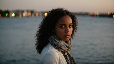 cinematic film still of <lora:detailed_notrigger:0.1>
<lora:facial expression style v2:0.1>
<lora:perfection style:0.1> perfection style
<lora:TeethXL:0.1>
<lora:detailed:0.1> detailed
<lora:skin texture style:0.2>
<lora:anamorphic bokeh style:1>
<lora:Hollywood Anamorphic format film style:0.5>
Anamorphic bokeh style of a woman standing in front of a body of water, detailed style, sharp style, perfection style, cinematic style, film style, kodak style, fujifilm style, 35mm film style, oval bokeh style, anamorphic blur background style, special effect bokeh style, anamorphic lens distortion style, anamorphic film style, anamorphic bokeh style, 1girl, solo, long hair, looking at viewer, black hair, closed mouth, upper body, scarf, blurry, lips, depth of field, blurry background, realistic, bokeh, dark skin, dark-skinned female, curly hair, black eyes, night, photorealistic
, shallow depth of field, vignette, highly detailed, high budget, bokeh, cinemascope, moody, epic, gorgeous, film grain, grainy