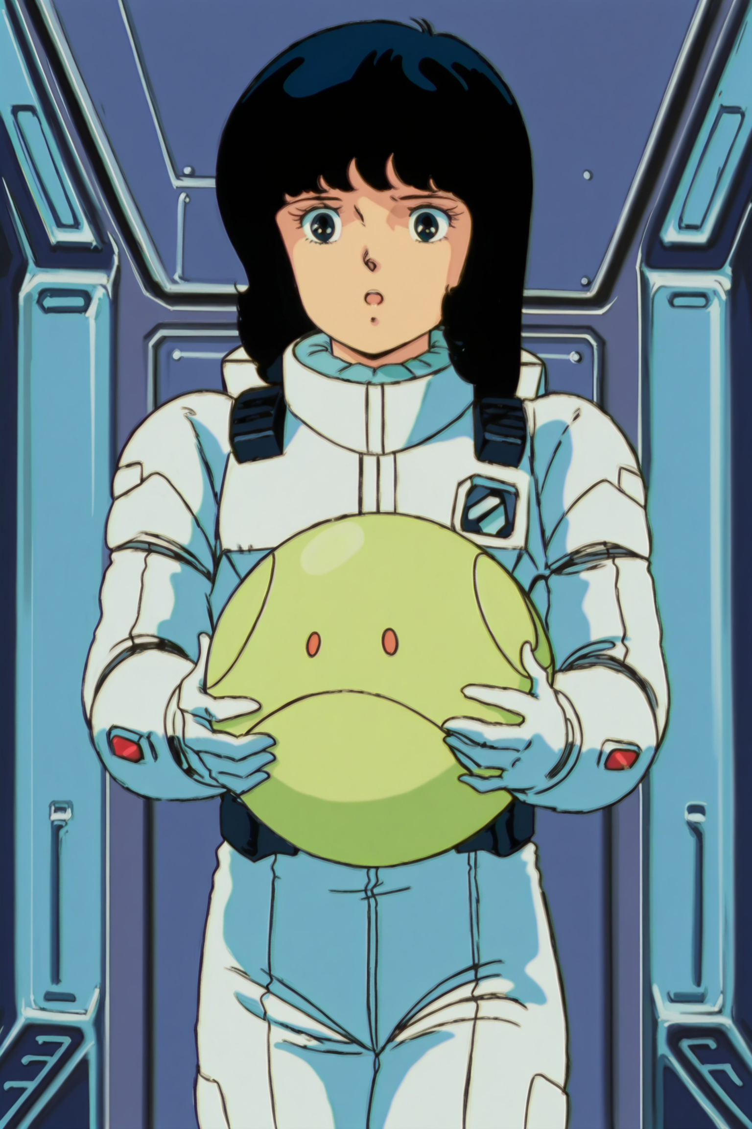 (retro artstyle, 1980s (style):1.2),
inside a spaceship,
<lora:Fa_Yuiry_Mobile_Suit_Zeta_Gundam:.9>
Fa white spacesuit outfit, Fa Yuiry (character), 1girl, 1980s (style), retro artstyle, solo, science fiction, pilot suit, spacesuit, helmet, black hair, haro, robot, long hair, unworn helmet, parody, surprised, :O