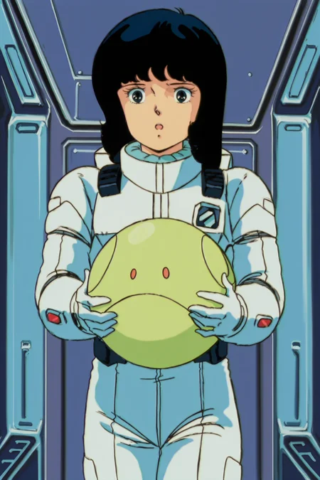 (retro artstyle, 1980s (style):1.2),
inside a spaceship,
<lora:Fa_Yuiry_Mobile_Suit_Zeta_Gundam:.9>
Fa white spacesuit outfit, Fa Yuiry (character), 1girl, 1980s (style), retro artstyle, solo, science fiction, pilot suit, spacesuit, helmet, black hair, haro, robot, long hair, unworn helmet, parody, surprised, :O