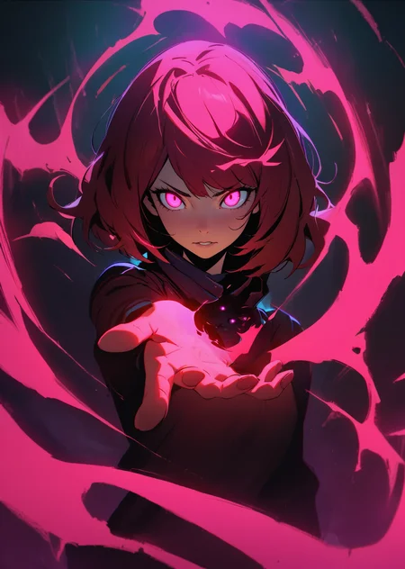 masterpiece, best quality, very aesthetic, absurdres
 realistic cinematic lighting minimalism by Ilya Kuvshinov 
1girl, hands 
glowing, aura 
looking_at_viewer  
wind
