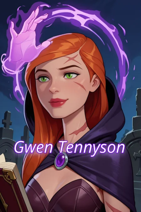 masterpiece, best_quality, high_resolution, ultra_detailed, sharp_focus, NFSW BREAK Mature woman ,long hair, orange hair,red lips,happy ,green eyes ,BREAK , portrait, profile angle, (roguish, scars, atmospheric, aesthetic), fantasy, petite, telekinesis, disembodied magic hand, levitating book, leather armor, mage, slit pupils, beautiful eyes, intricate clothing, accessories, purple accents, hooded, ((gothic, expressive)), graveyard at night