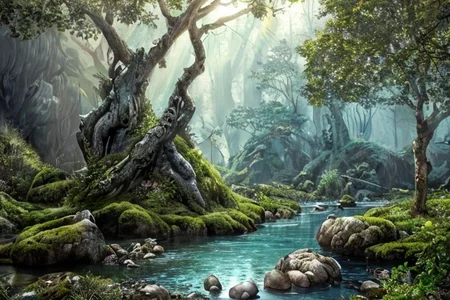 (masterpiece:1.2), (best quality,:1.2), 8k, HDR, ultra detailed, ((photorealistic)), professional light, cinematic lighting, fashion photography, ambient lighting, <lora:detail_slider_v4:2>, cave, feyfa, forest, lot, man, river, scene, standing, statue, tree, <lora:FeyAndFairies-10:1>, epiCPhoto