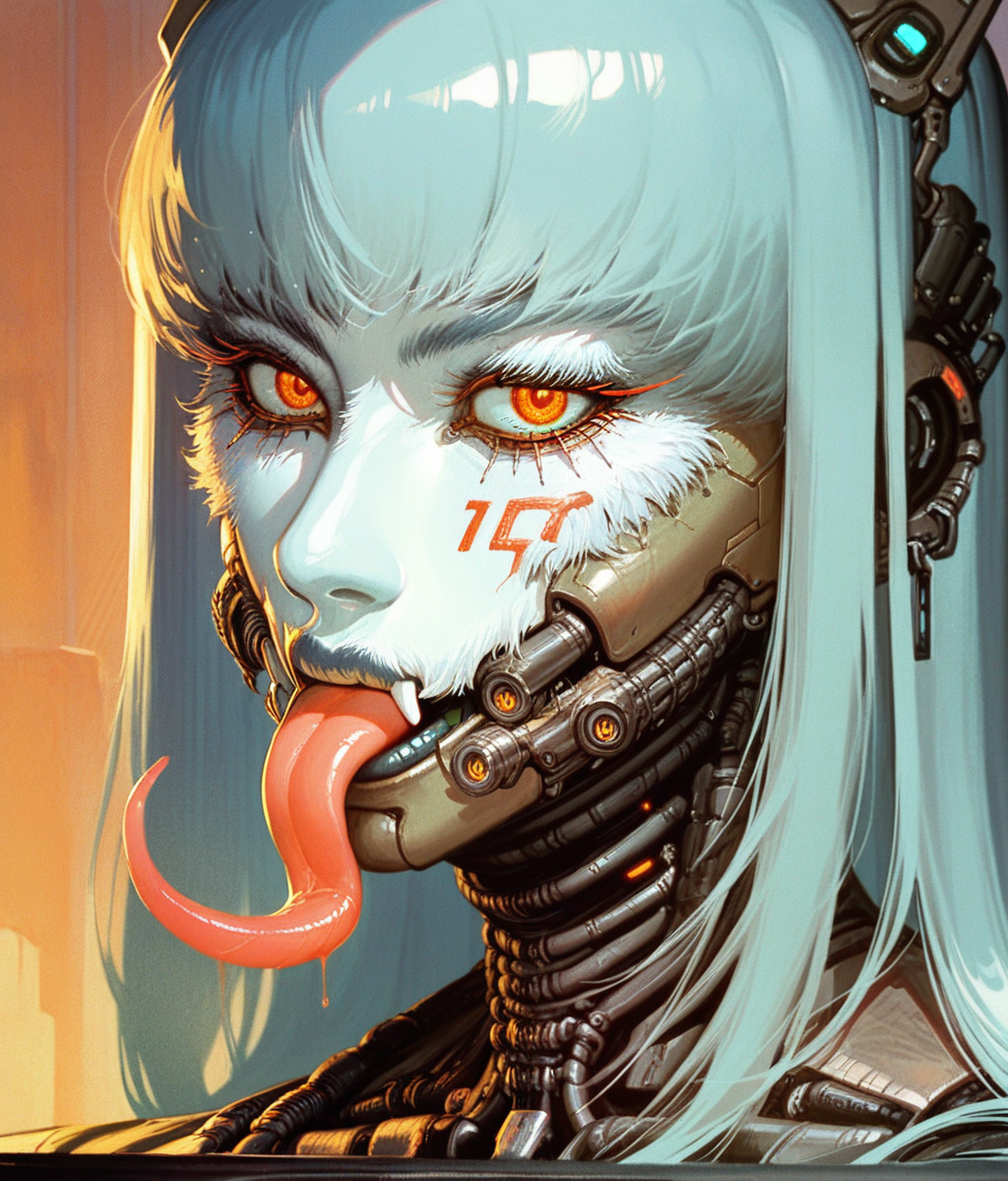 monstergirl, retroscifi, piercings, mucus, long tongue, cyborg, fur, anime
score_8_up <lora:Retroscifi-Pony1-000011:1>
