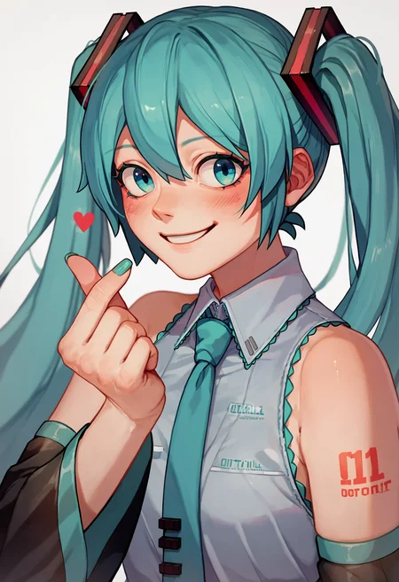 score_9_up score_8_up score_7_up, 1girl, finger heart, smile, hatsune miku
<lora:finger_heart_korean:1>