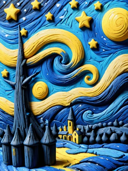 ais-crayz Starry Night by Van Gogh <lora:Kids_Crayon_Style_SDXL:1>